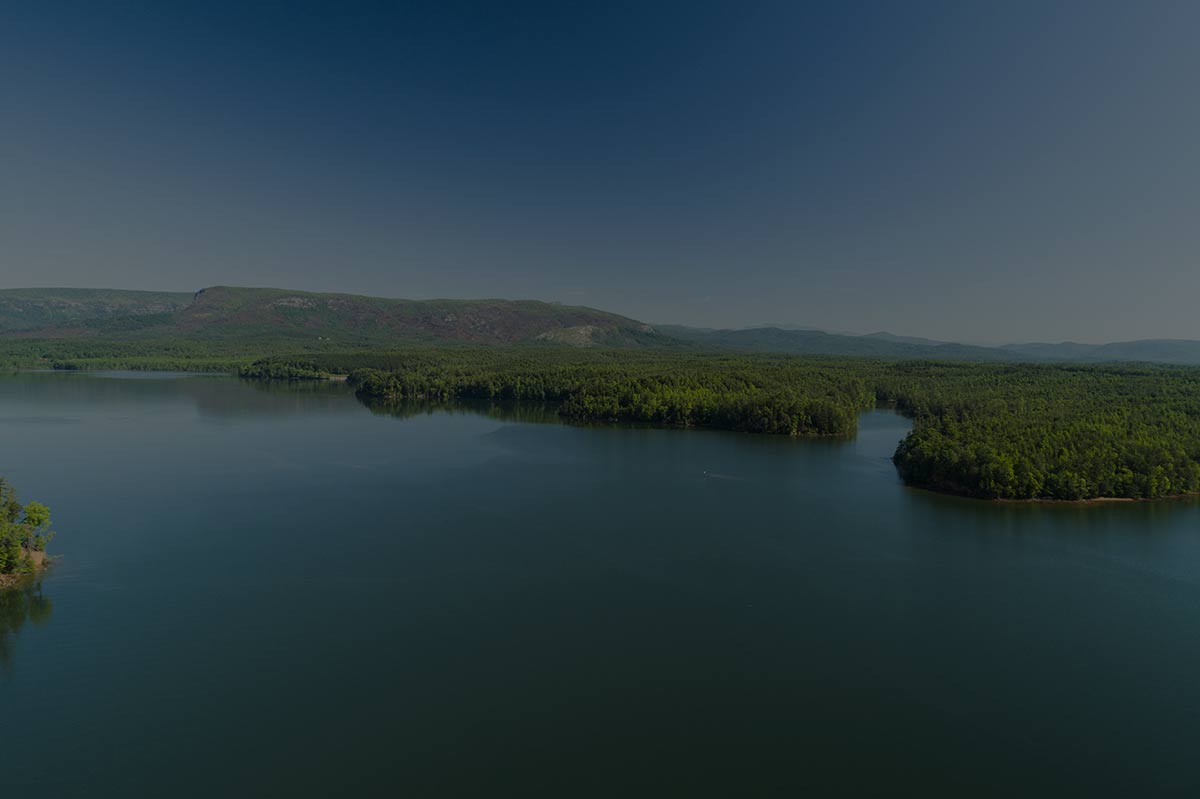 Aerial view of a reservoir in the Catawba-Wateree River Basin